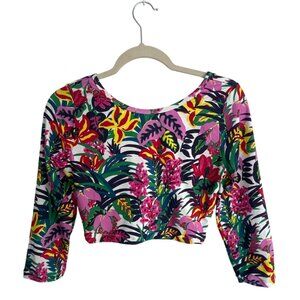 J. Crew Cropped Rash Guard Swim Top Women's L Floral Long Sleeve UPF 50+ NWT